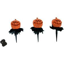 Set up a hay bale on your front porch and place a stacked pumpkin stake on top. Haunted Hill Farm Pumpkin Heads Outdoor Light Up Lawn Stakes 9786108 Hsn
