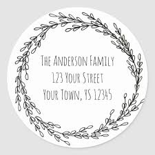 Black And White Wreath Images Black White Wreath Floral Address Classic Round Sticker Zazzle Com In 2020 White Wreath Black Wreath Round Stickers