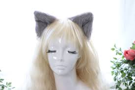 Gray Cat Ears Kitty Kitten Cosplay Anime Animal Headwear Long Mix Furry  Animal Hair Clip Hairpin Costume Natural Simulation