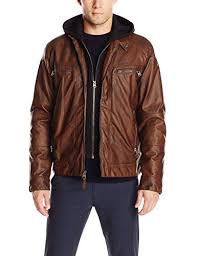 Calvin Klein Men S Faux Leather Moto Brown Leather Bomber Jacket Leather Jacket Hoodie Faux Leather Moto Jacket