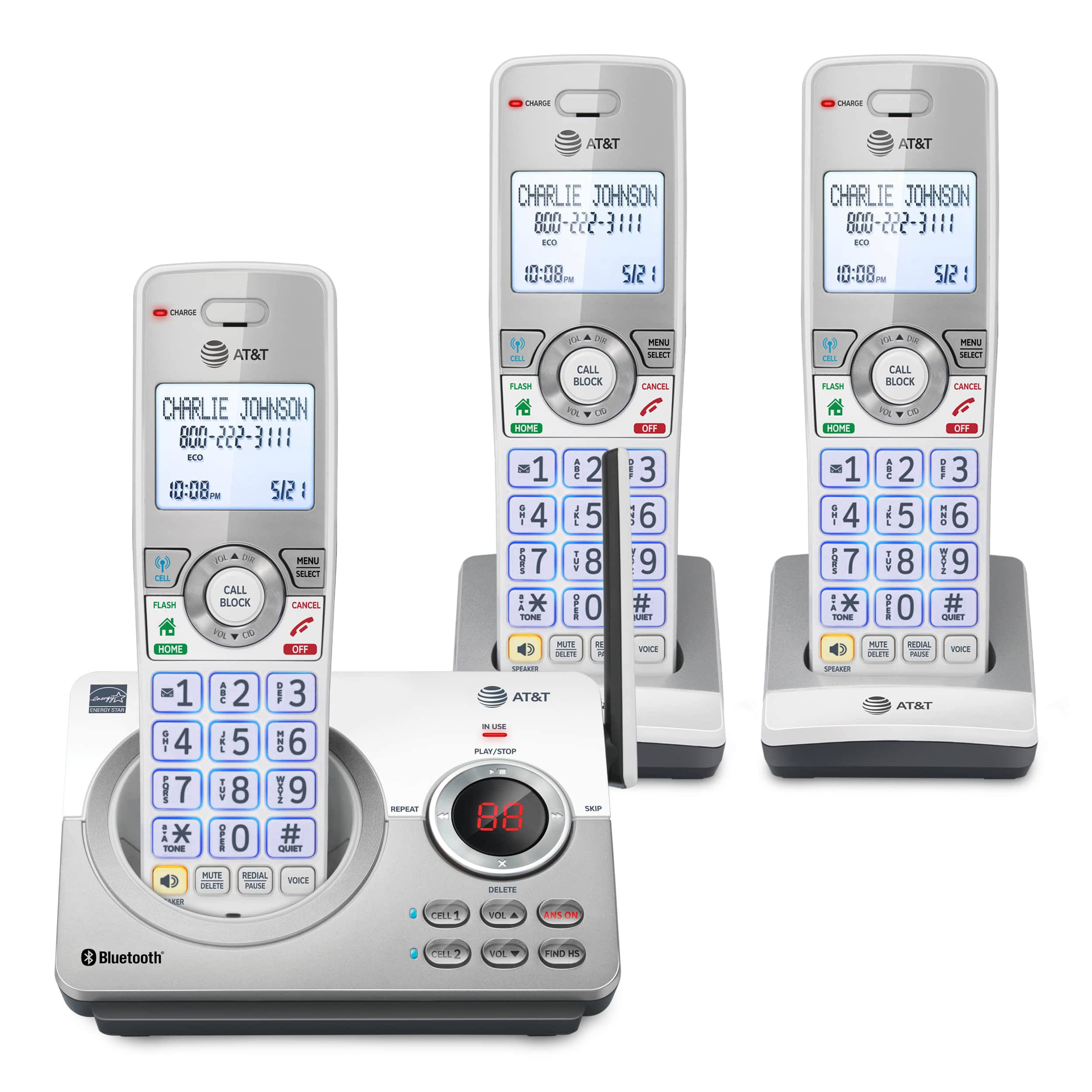 AT&T Connect to Cell dl72310 Cordless Telephone, Base and 2 Additional Handsets