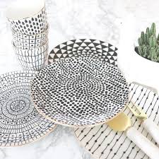 Black And White Plates Set Black White Gold Plated 8 25 Inch Plates Set Of 4 Black And White Dishes Plates Black White Gold