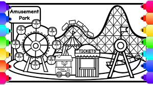 Learn How To Draw An Amusement Park With Rides For Kids Step By Step H Roller Coaster Drawing Drawing For Kids Carnival Rides