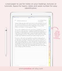 Digital 6 Tab Lined Student Notebook Template Digital Lined Customisable Notebook Ipad College School Instant Download Notebook Templates Student Notebooks Customizable Notebooks