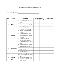 Senarai semak penyediaan kertas cadangan. Borang Senarai Semak Pemerhatian
