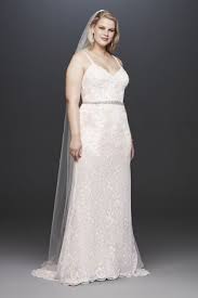 Lace Plus Size Wedding Dress With Crystal Belt David S Bridal Sheath Wedding Dress Lace Wedding Dresses With Straps Davids Bridal Wedding Dresses