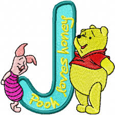 What do children do in winnie the pooh? Winnie Pooh And Piglet Alphabet Letter J Embroidery Design