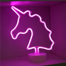 Pink Unicorn Head Neon Night Light With Base Usb Battery Powered Neon Sign Night Lamp For Bedroom Living Room Hallway Holiday Decoration Pink Unicorn Head Base Wish