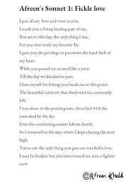 Afreen S Sonnet 1 Fickle Love Sonnets Pretty Words Love Poems