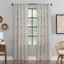 Jigsaw Embroidery Linen Blend Light Filtering Curtain Archaeo In 2020 Panel Curtains Mid Century Modern Decor Curtains