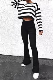 Black And White Striped Flare Pants Outfit What Shoes To Wear With Flare Pants 50 Best Outfits Fashion Flared Pants Outfit Cool Outfits