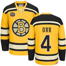 The new reebok logo is embroidered on the back of the neck and sleeve. Adult Boston Bruins Bobby Orr Ccm Gold Authentic Winter Classic Throwback Nhl Jersey 46 48 50 52 54 56 60