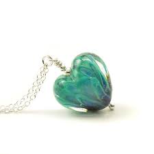 Ice blue stud earrings, dichroic glass jewelry, hawaii handmade, sparkling stud earrings, fused glass jewelry. Blue And Teal Handmade Lampwork Glass Heart Necklace Lampwork Artglass Jewellery Uk