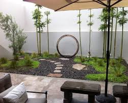 This garden uses black bamboo fencing rolls and large diameter bamboo poles. Asian Style Landscape Bamboo Garden Design Ideas Garden Design Bamboo Garden Small Gardens
