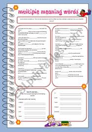 This multiple meaning words worksheet uses context clues to help kids make sense of homonyms, or words with multiple meanings. Multiple Meaning Words Esl Worksheet By Mandysantos