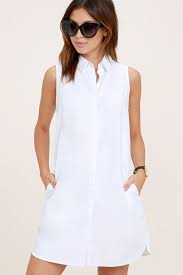 Prep Up White Sleeveless Shirt Dress Sleeveless Shirt Dress Shirt Dress Summer Blue Shirt Dress