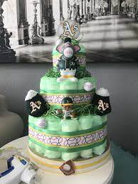 Oakland A S Diapercake On A Hatbox Filled With Goodies Again By Bstarz Diaper Cake Cake Baseball Diaper Cake