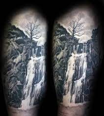 Wolf tattoos animal tattoos body art tattoos tatoos japanese tattoo designs tattoo designs men discover glistening nature fluidity with the top 70 best waterfall tattoo designs for men. 70 Waterfall Tattoo Designs For Men Glistening Ink Ideas Waterfall Tattoo Nature Tattoo Sleeve Landscape Tattoo