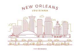 Stroke And Thin Line Minimalist New Orleans Skyline Vector With Major Landmarks And Emblematic Buildings Modern Style New Orleans New Orleans Skyline Skyline