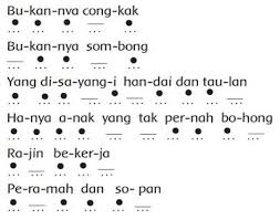 Tanda bunyi panjang dan pendek pada lagu peramah dan sopan. Yang Disayangi Handai Dan