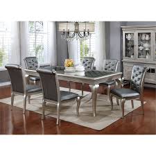 Benjara wooden arm chair with floral patterned padded seat, set of 2, white. Furniture Of America Bethlehem 7 Piece Solid Wood Dining Table Set In Champagne Idf 3219t 7pc