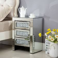 3 Drawer Crystal Bedside Cabinet Table Nightstand Silver Bedroom Furniture Silver Bedroom Furniture Accent Side Table Bedroom Furniture For Sale