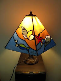 Summer Lamp Stained Glass Lamp Bedside Lamp Table Lamp Desk Lamp Sea Shell Waves Beach Fish 4 Panel Lamp Handmade Sea Glass Art Ocean Stained Glass Lamps Stained Glass Lamp Shades