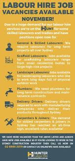 Labour Hire Job Vacancies November Hunter Labour Hire Sydney Jobs Hiring Job Construction Jobs