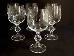 6 Crystal Wine Glasses Cascade Pattern Import Associates Wine Glass Set Etched Floral Bell Mot Crystal Wine Glasses Wine Glass Set Vintage Crystal