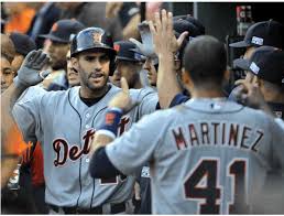 Jd Martinez And Victor Martinez After Back To Back Home Runs October 2 2014 Tigers Detroit Cute Baseball Players Baseball Pants Detroit Tigers