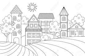 Download Vector Landscape With Houses And Turrets For Coloring Book Royalty Free Cliparts Vectors And Stock Illustration Image 115449381