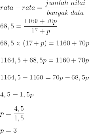 Check spelling or type a new query. Mencari Banyak Siswa Yang Mendapatkan Nilai Tertentu Jika Diketahui Rata Rata Matematika Sma