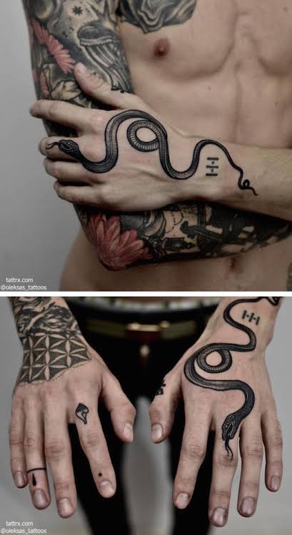 Hand tattoos for guys snake | Snake finger tattoo men, Serpent hand tattoo, Hand tattoos grunge