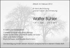 Traueranzeigen von Walter Bühler