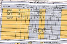 load listing calculations and generator sizing spreadsheet