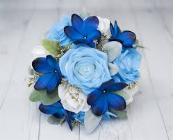 Check spelling or type a new query. Blue Plumeria Roses And Gold Detail Real Touch Wedding Silk Flowers Bouquet