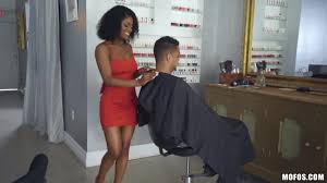 Ebony hairdresser gives a blowjob and rides white cock like a sex-starved  bitch
