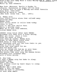 World War One Ww1 Era Song Lyrics For Rock A Bye Your Baby With A Dixie Melody Sam M Lewis 1918