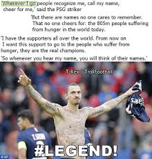 Zlatan Ibrahimovic Tattooed Names Of 50 Starving People On His Body To Show Support For United Nations World Food Programme Before Match With Caen Legend Troll Football