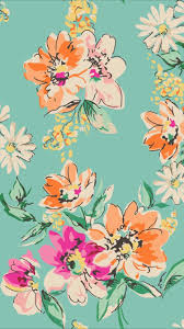 Bright Turquoise Floral Spring Print Orange Magenta Hot Pink Off White Mint Green Apricot Floral Wallpaper Flower Wallpaper Pattern Wallpaper