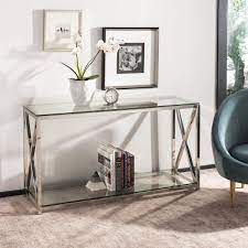 Stainless Steel Chrome Glass Console Table Safavieh Com Console Table Decorating Entry Table Decor Console Table