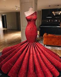 Red Asymmetrical Beading Mermaid Sleeveless One Shoulder Mid Back Embroidery Prom Dress Party Dress Wedding Dress Sweet Dresses Gowns Ball Gowns Prom Party Dresses