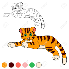 Download this running horse printable to entertain your child. Coloring Page Color Me Tiger Little Cute Baby Tiger Lays And Smiles Royalty Free Cliparts Vectors And Stock Illustration Image 58868947