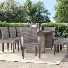 Homall 9 pieces patio dining sets outdoor space saving rattan chairs with glass table sectional conversation set with cushions. Rochford Rectangular 8 Person 80 Long Dining Set In 2021 Patio Dining Set Modern Patio Furniture Outdoor Patio