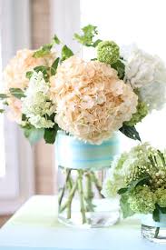 Measure 3 hydrangea stems to equal length to set just above the vase at opposite angles. Flower Power 25 Dazzling Floral Arrangements Hydrangea Flower Arrangements Flower Arrangements Diy Flower Arrangements