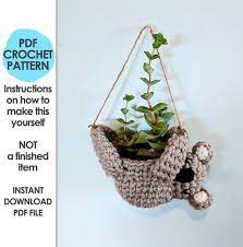 Koala Planter Crochet Pattern Mini Succulent Planter Hanging Etsy In 2021 Crochet Patterns Crochet Sloth Crochet Plant Hanger