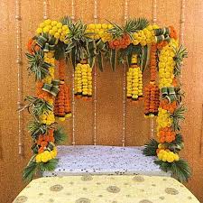 Yellow N Orange Marigold Decoration Gift Yellow N Orange Marigold Decoration Ferns N Petals Goddess Decor Ganapati Decoration Ganpati Decoration At Home
