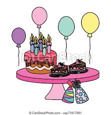 All you have to do is color it in to look like your own cake that you wish you had. Color Birthday Party Cakes With Hats And Balloons Vector Illustration Canstock