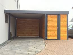 Carport Aus Metall In Ral 7016 Mit Gerateraum Seitlich Aus Douglasie Rhombus Wandelementen Farblich Behandelt Carport Metall Uberdachung Holz Carports