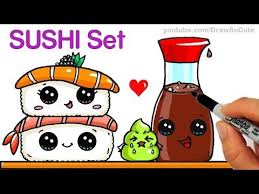 How To Draw Kawaii Sushi Easy Sushi Wasabi And Soy Sauce Step By Step Cartoon Cute Kawaii Drawings Sushi Drawing Cute Food Drawings